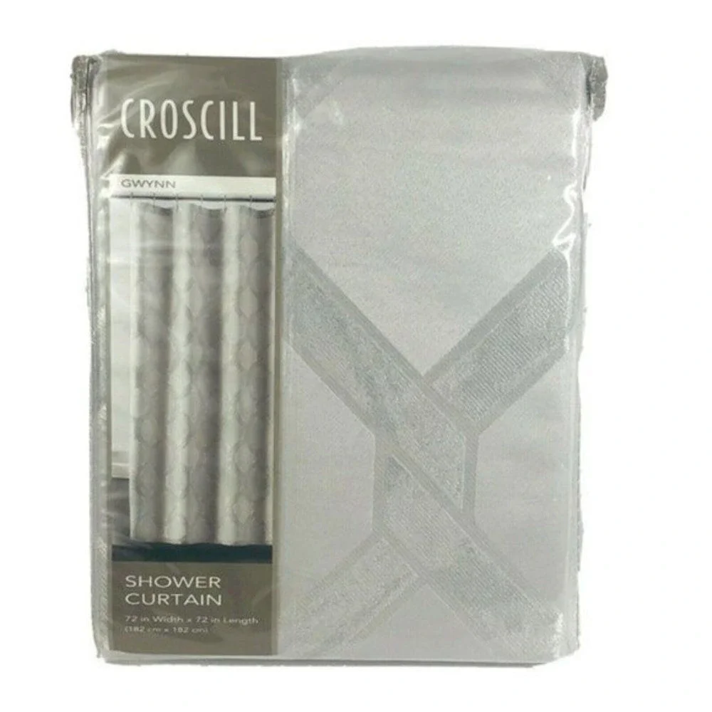 Croscill Gwynn Fabric Shower Curtain Silver Gray Geometric Design‎ New!